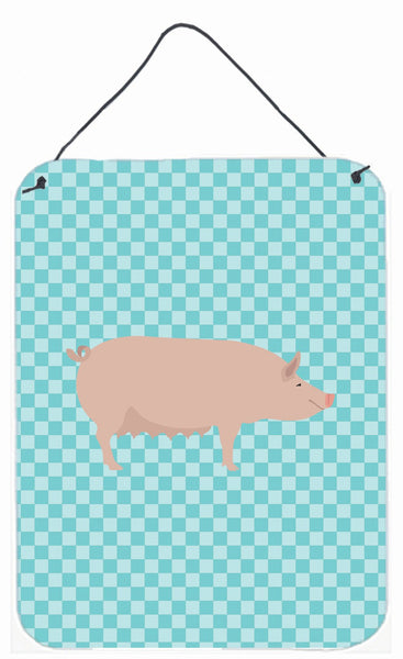 English Large White Pig Blue Check Wall or Door Hanging Prints BB8112DS1216 by Caroline's Treasures