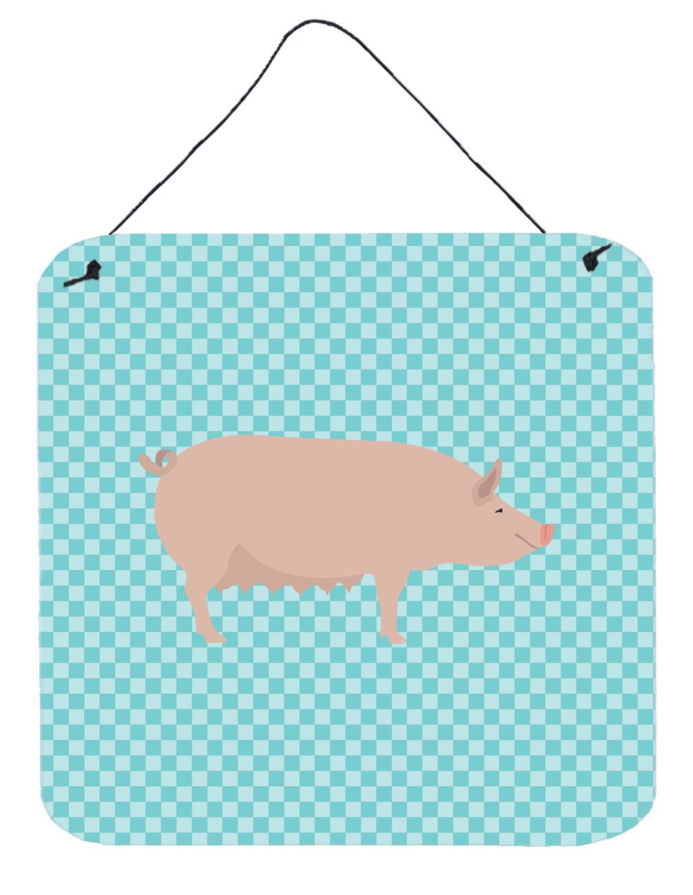English Large White Pig Blue Check Wall or Door Hanging Prints BB8112DS66 by Caroline's Treasures