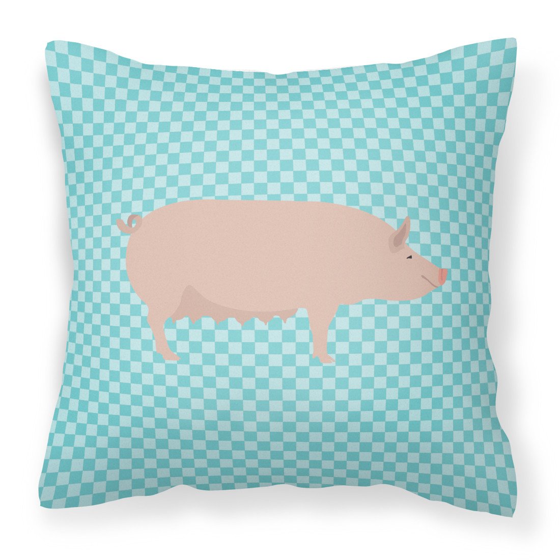 English Large White Pig Blue Check Fabric Decorative Pillow BB8112PW1818 by Caroline&#39;s Treasures
