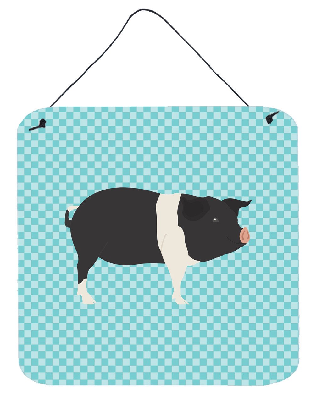 Hampshire Pig Blue Check Wall or Door Hanging Prints BB8113DS66 by Caroline's Treasures