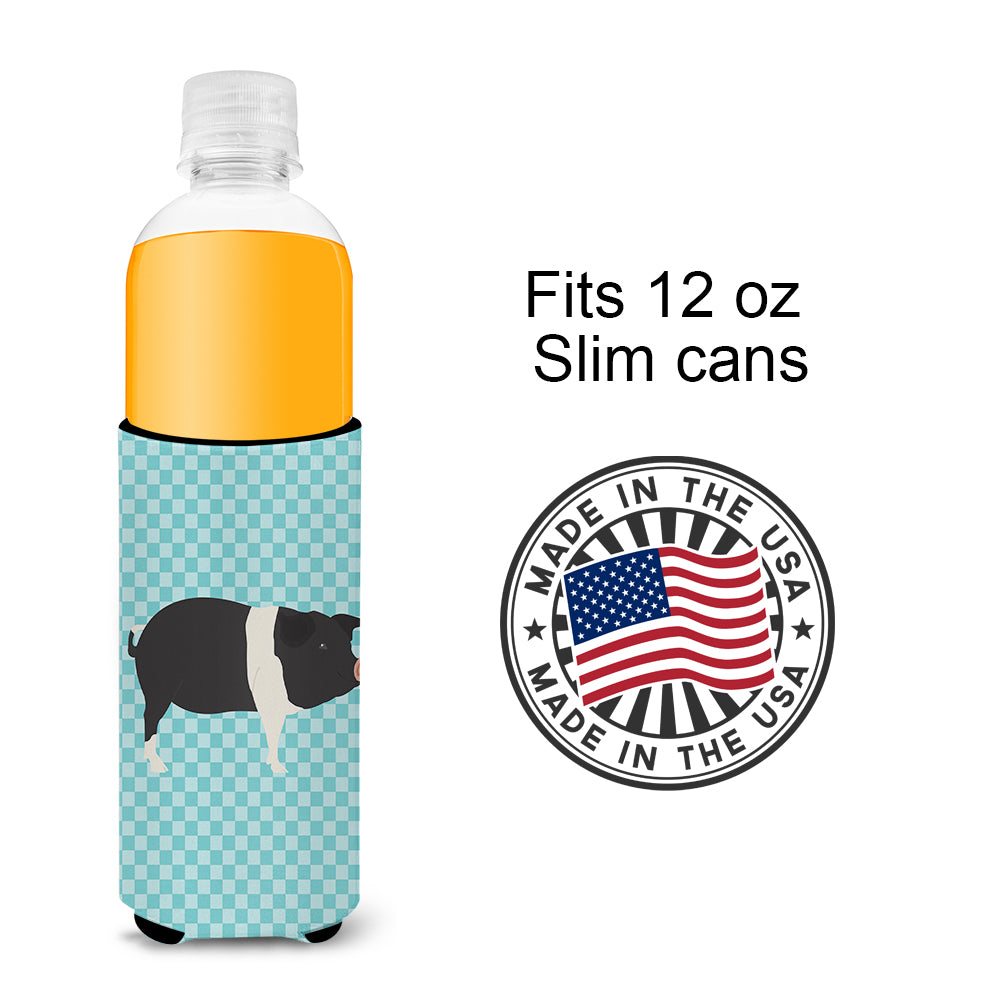 Hampshire Pig Blue Check  Ultra Hugger for slim cans