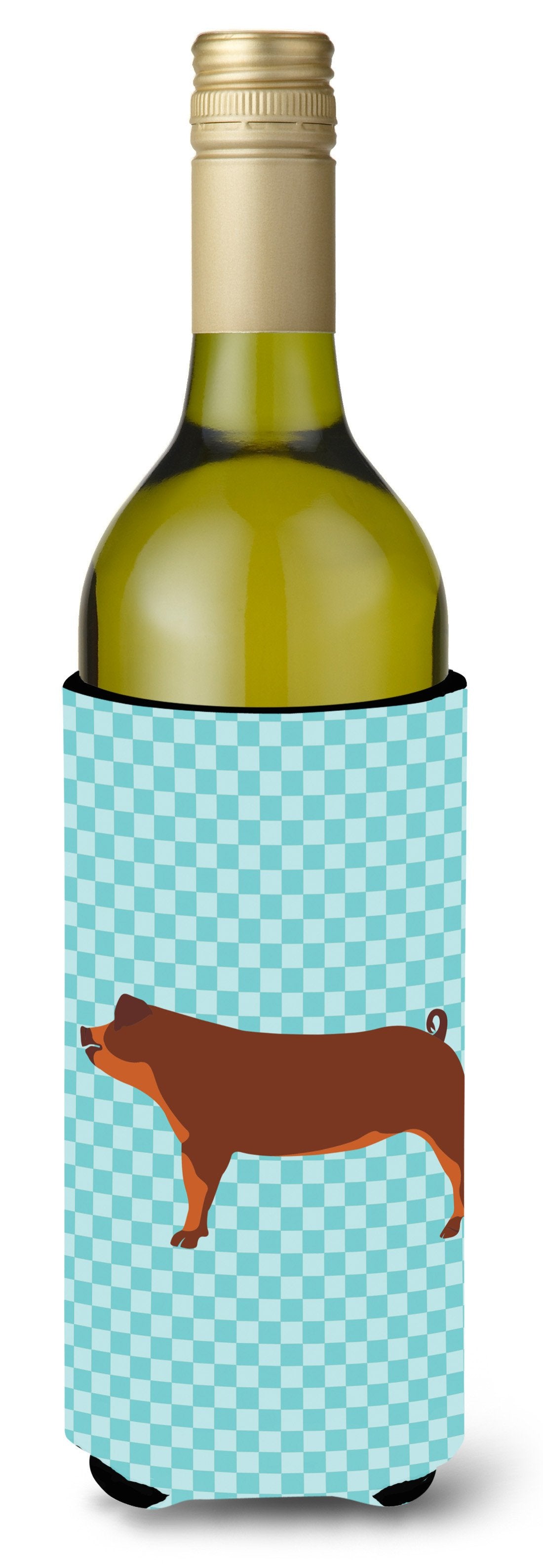 Duroc Pig Blue Check Wine Bottle Beverge Insulator Hugger BB8116LITERK by Caroline&#39;s Treasures
