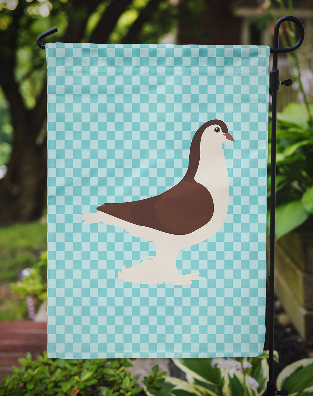 Large Pigeon Blue Check Flag Garden Size  the-store.com.