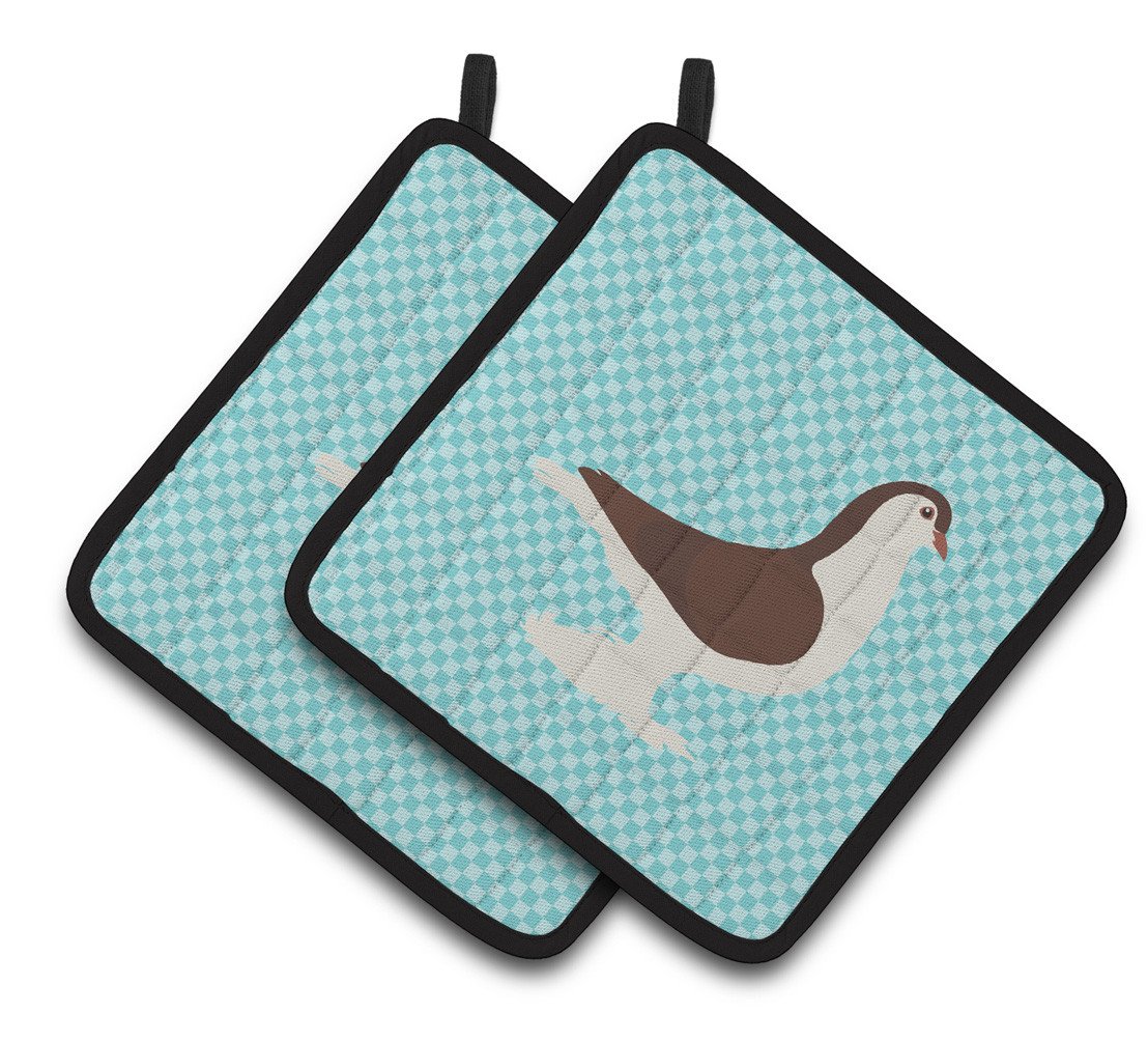 Large Pigeon Blue Check Pair of Pot Holders BB8117PTHD by Caroline&#39;s Treasures
