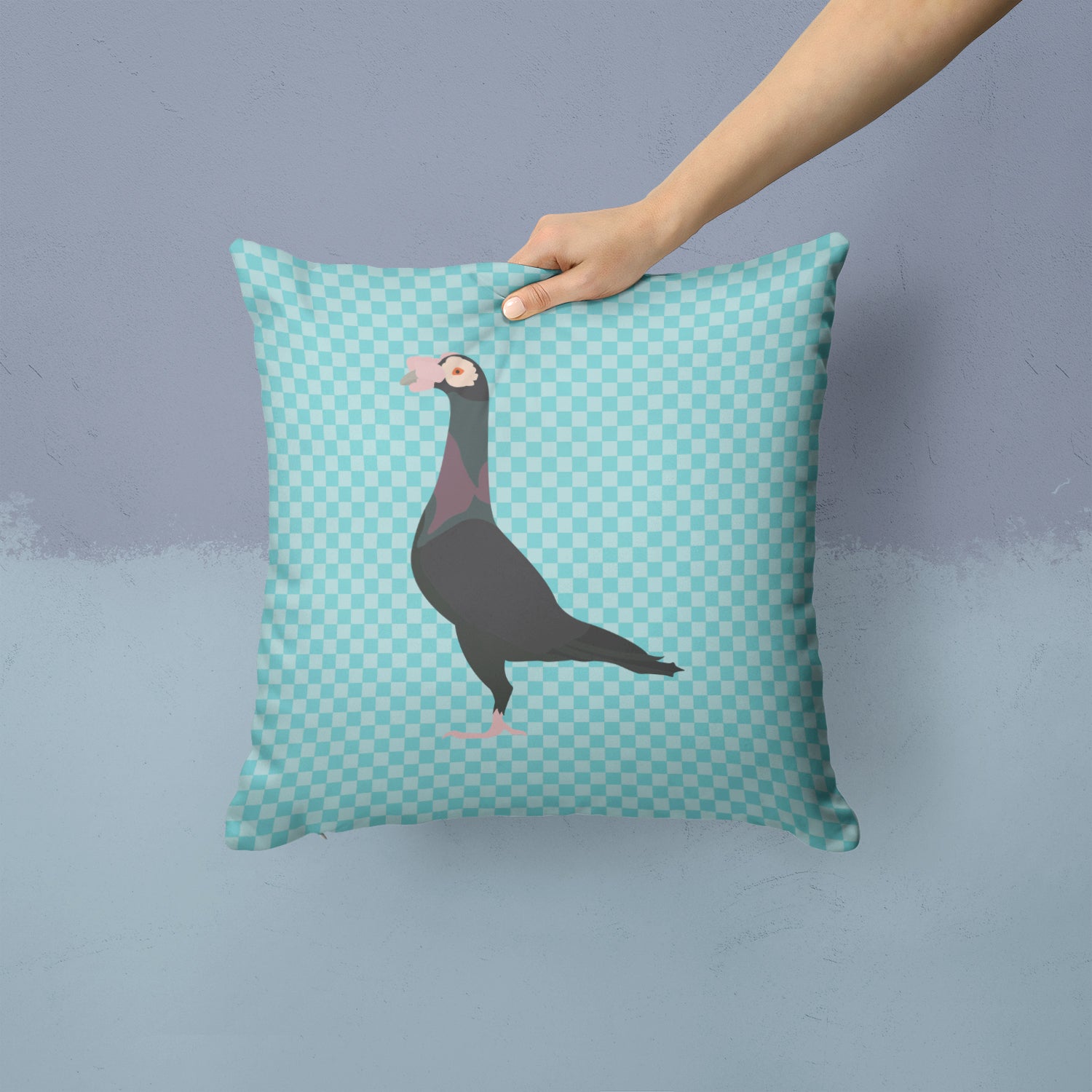 English Carrier Pigeon Blue Check Fabric Decorative Pillow BB8119PW1414 - the-store.com