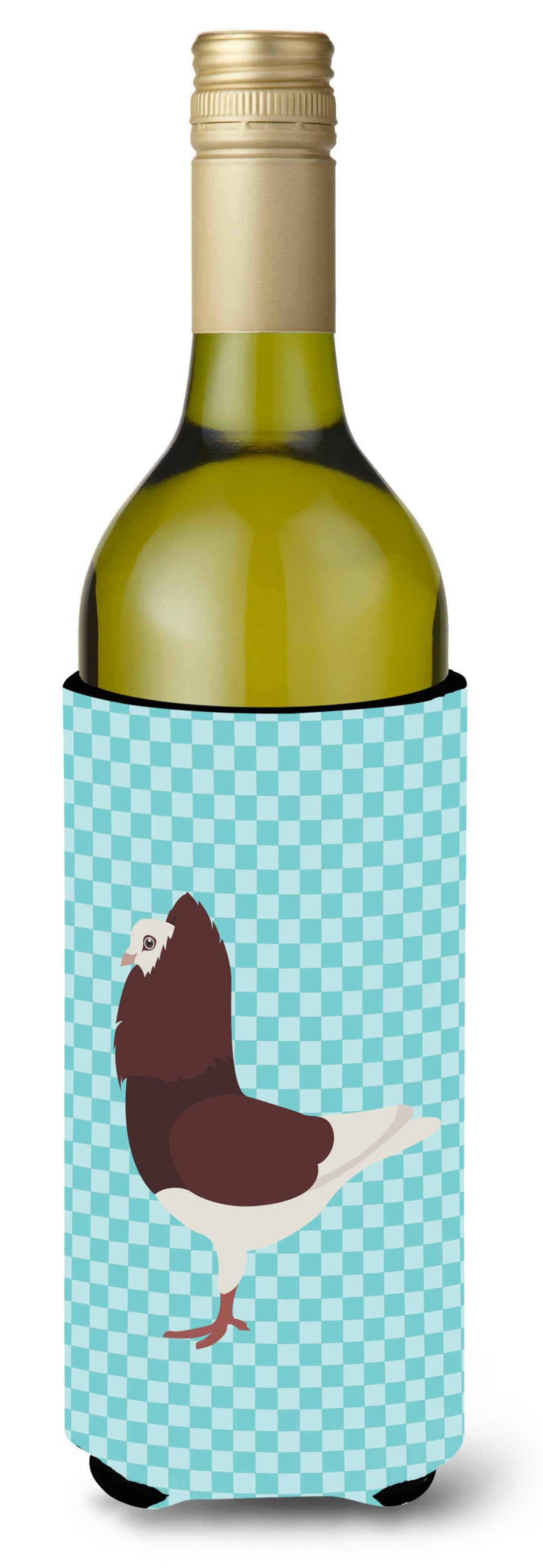 Capuchin Red Pigeon Blue Check Wine Bottle Beverge Insulator Hugger BB8122LITERK by Caroline&#39;s Treasures