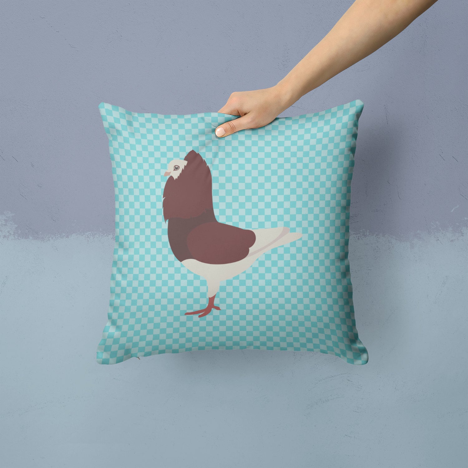 Capuchin Red Pigeon Blue Check Fabric Decorative Pillow BB8122PW1414 - the-store.com