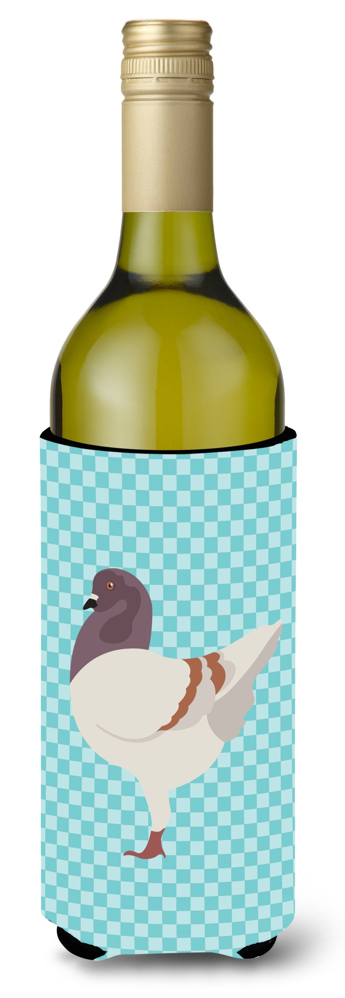 German Modena Pigeon Blue Check Wine Bottle Beverge Insulator Hugger BB8123LITERK by Caroline&#39;s Treasures