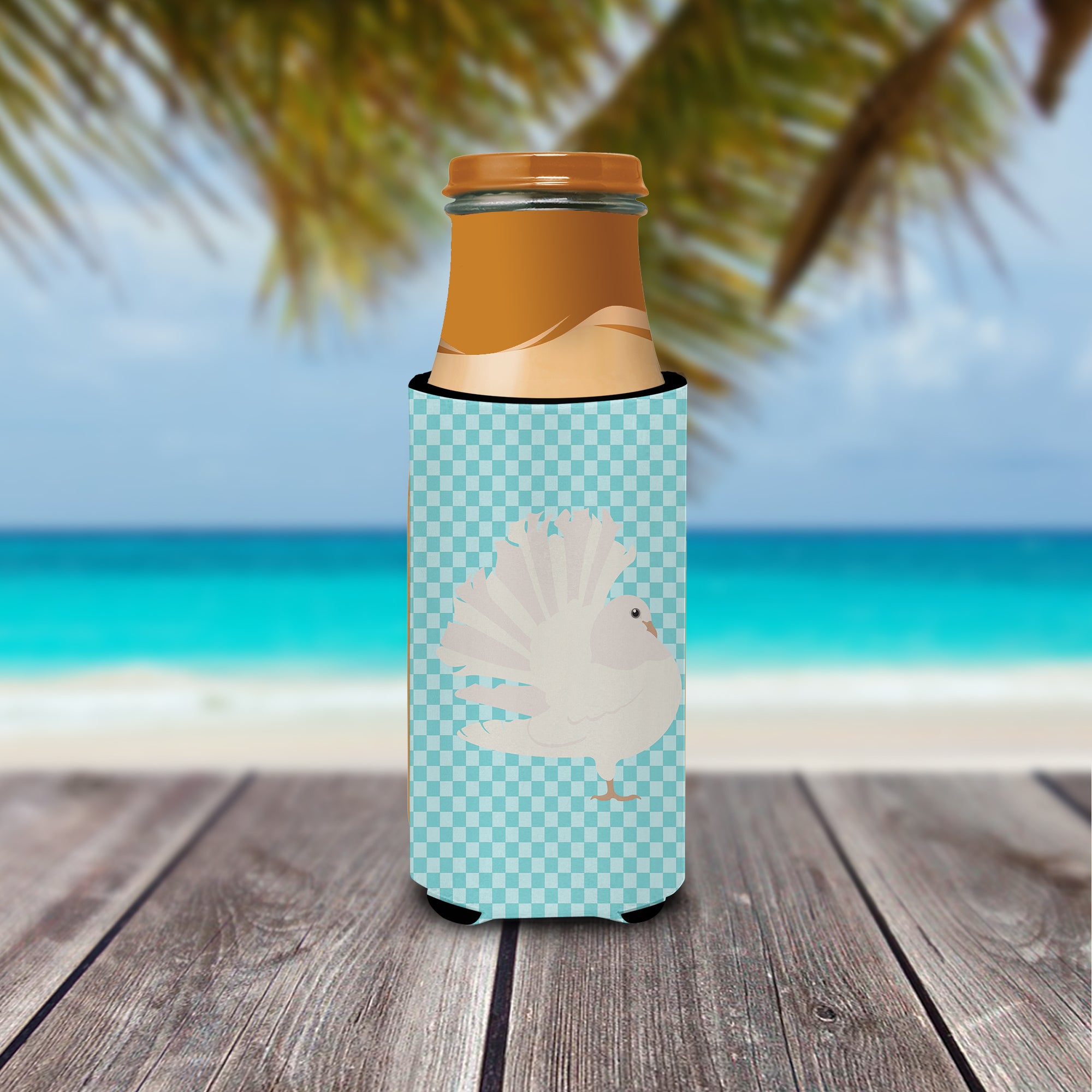 Silver Fantail Pigeon Blue Check  Ultra Hugger for slim cans