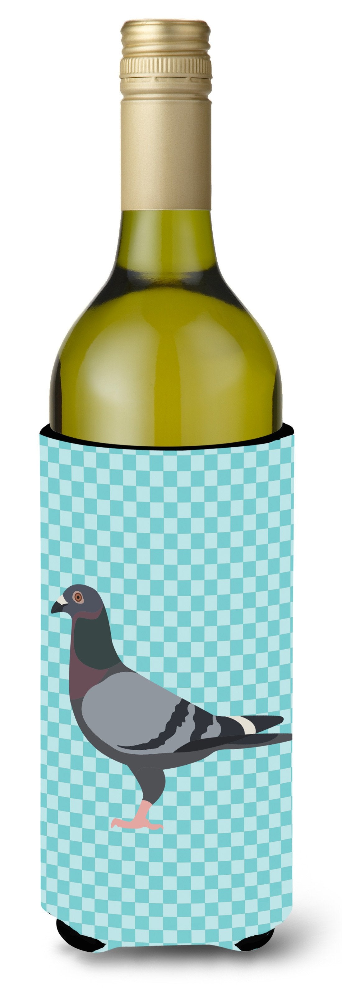 Racing Pigeon Blue Check Wine Bottle Beverge Insulator Hugger BB8125LITERK by Caroline&#39;s Treasures