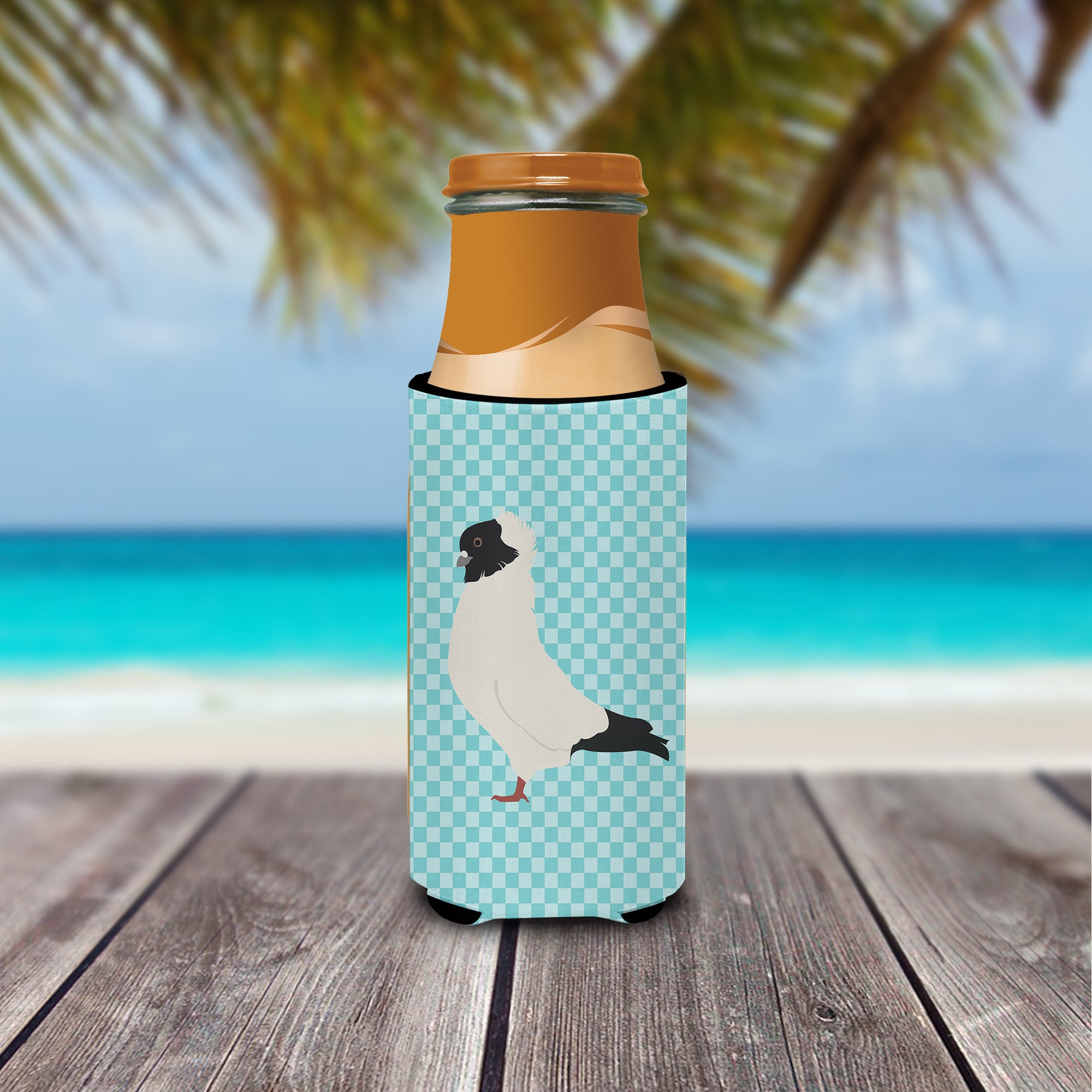 Nun Pigeon Blue Check  Ultra Hugger for slim cans  the-store.com.