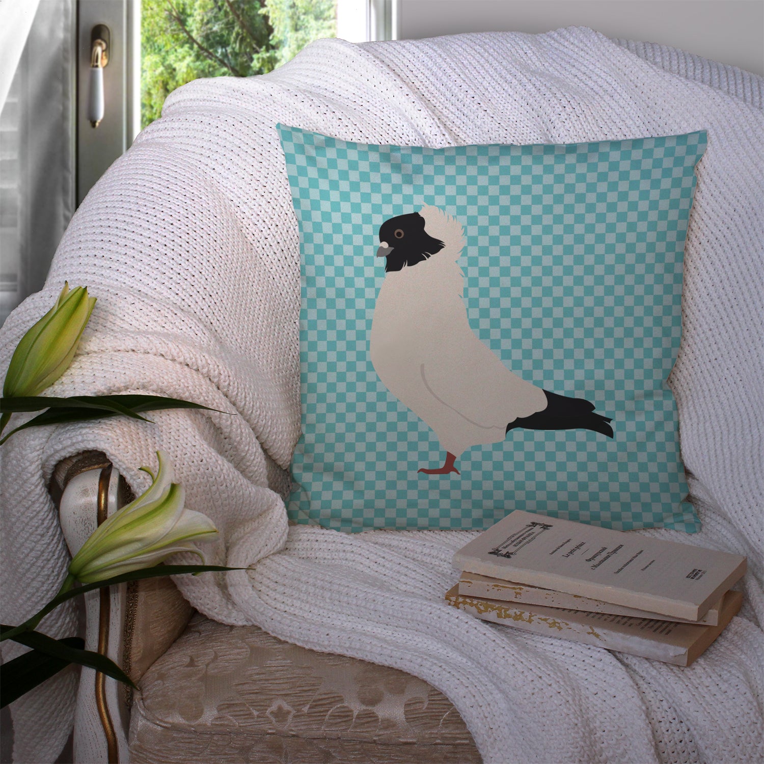 Nun Pigeon Blue Check Fabric Decorative Pillow BB8126PW1414 - the-store.com