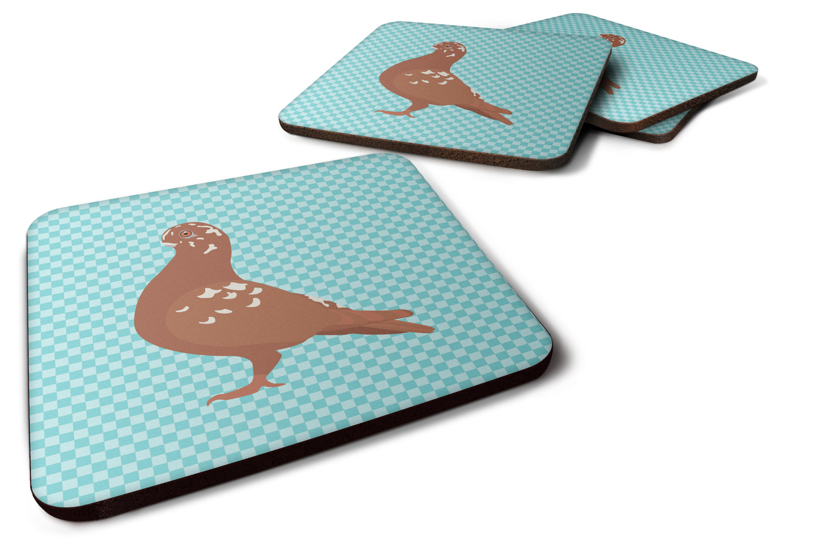 African Owl Pigeon Blue Check Foam Coaster Set of 4 BB8127FC - the-store.com