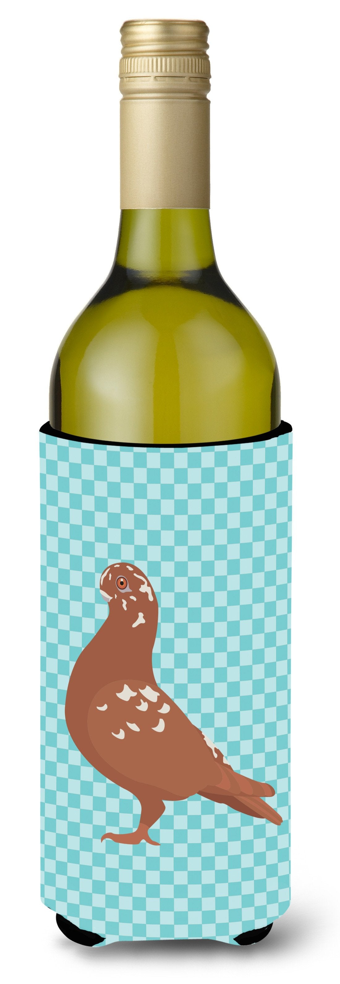 African Owl Pigeon Blue Check Wine Bottle Beverge Insulator Hugger BB8127LITERK by Caroline&#39;s Treasures