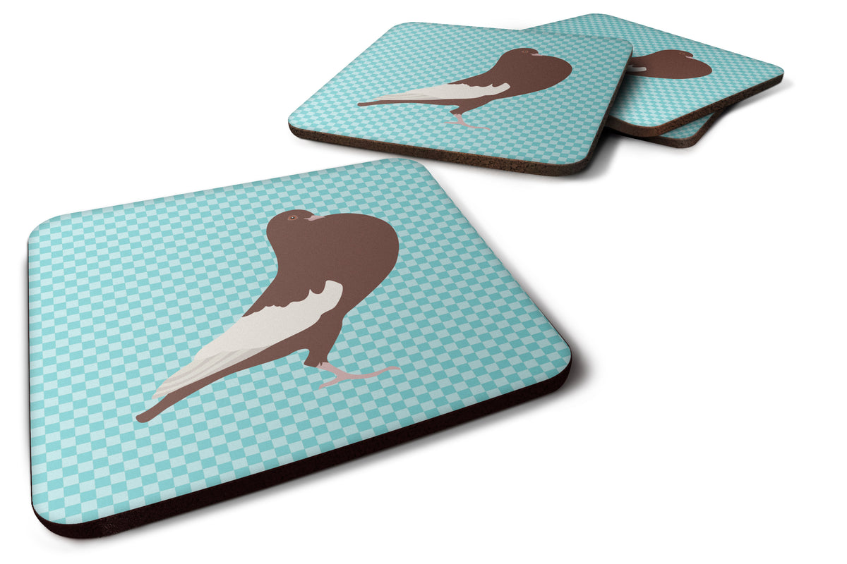 English Pouter Pigeon Blue Check Foam Coaster Set of 4 BB8128FC - the-store.com