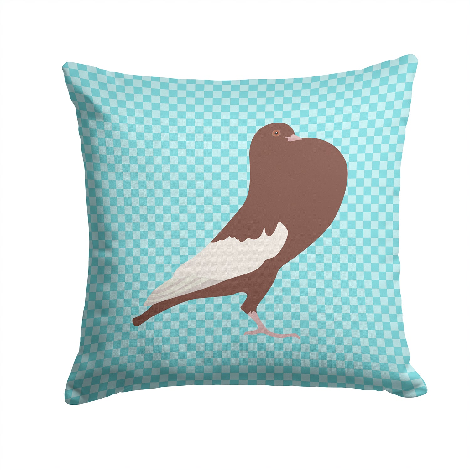 English Pouter Pigeon Blue Check Fabric Decorative Pillow BB8128PW1414 - the-store.com