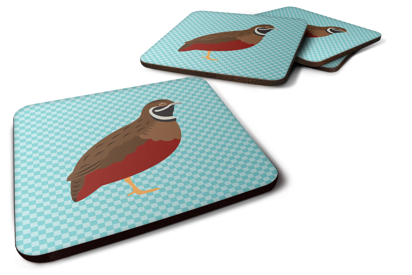 Chinese Painted or King Quail Blue Check Foam Coaster Set of 4 BB8130FC - the-store.com