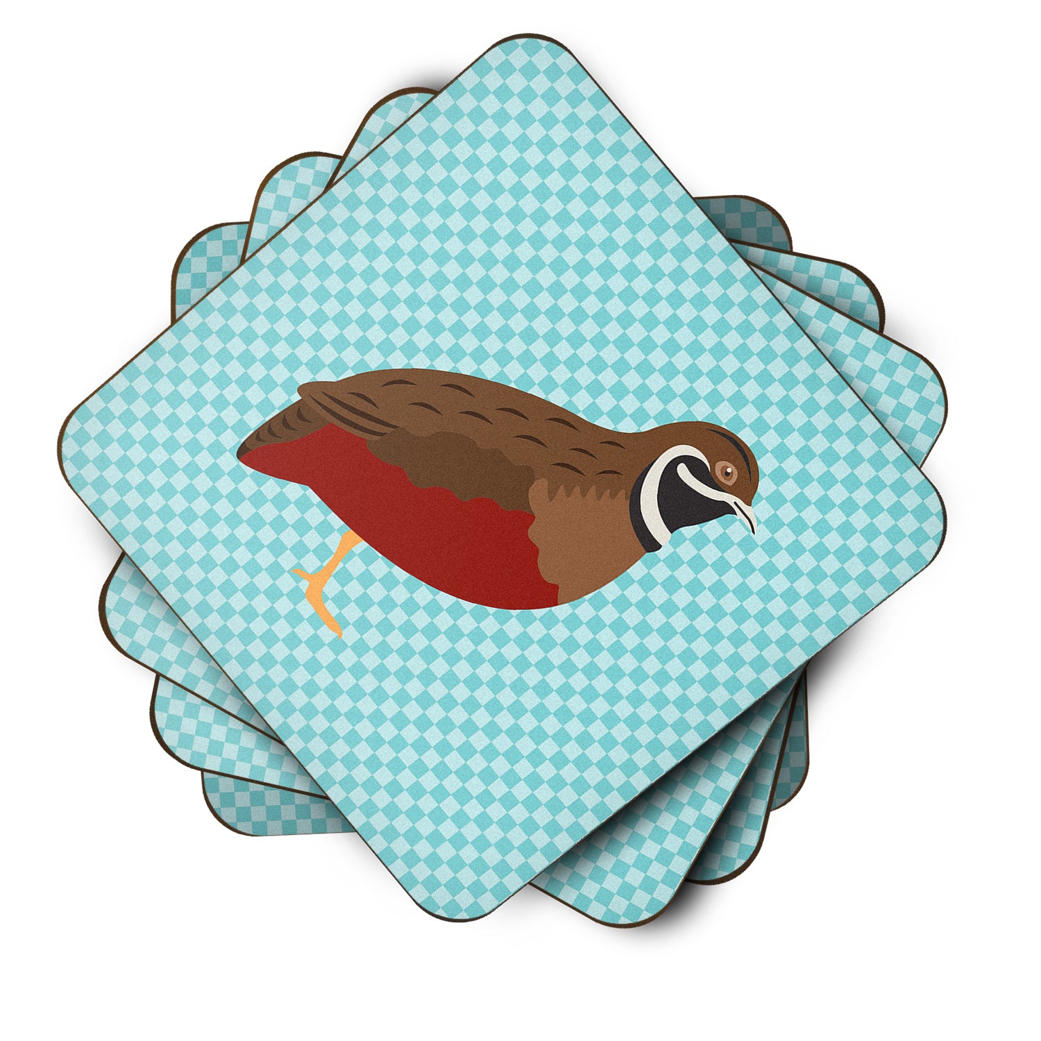 Chinese Painted or King Quail Blue Check Foam Coaster Set of 4 BB8130FC - the-store.com