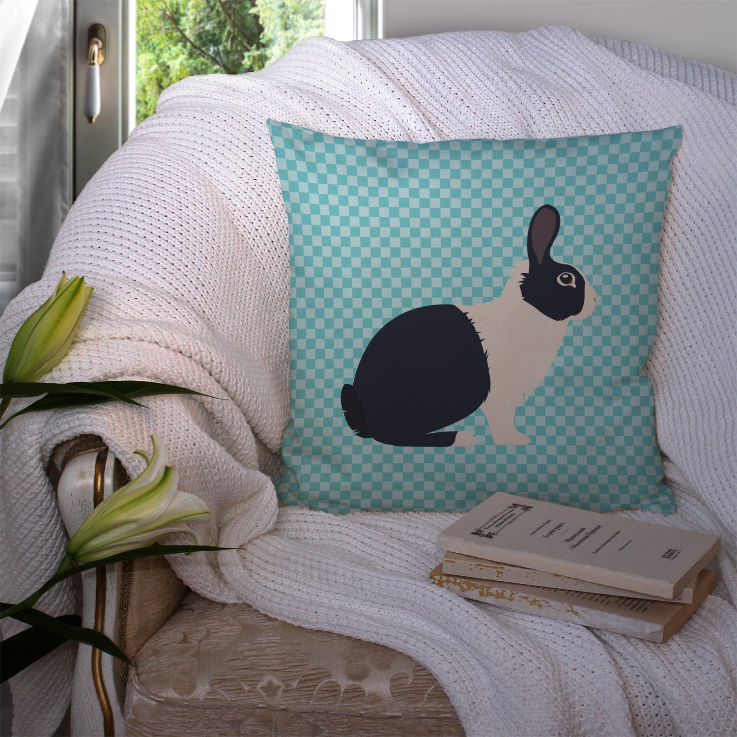 Dutch Rabbit Blue Check Fabric Decorative Pillow BB8132PW1414 - the-store.com
