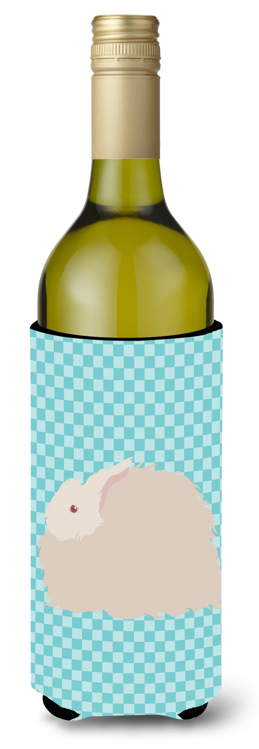 Fluffy Angora Rabbit Blue Check Wine Bottle Beverge Insulator Hugger BB8133LITERK by Caroline&#39;s Treasures
