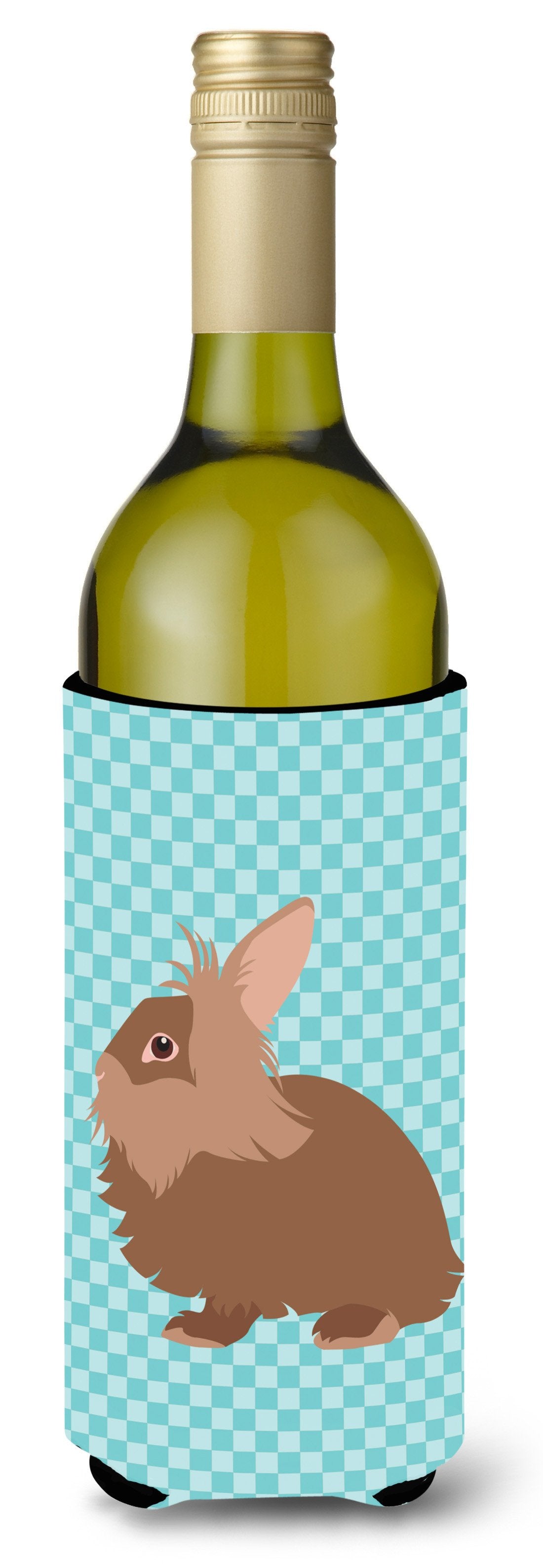 Lionhead Rabbit Blue Check Wine Bottle Beverge Insulator Hugger BB8134LITERK by Caroline&#39;s Treasures