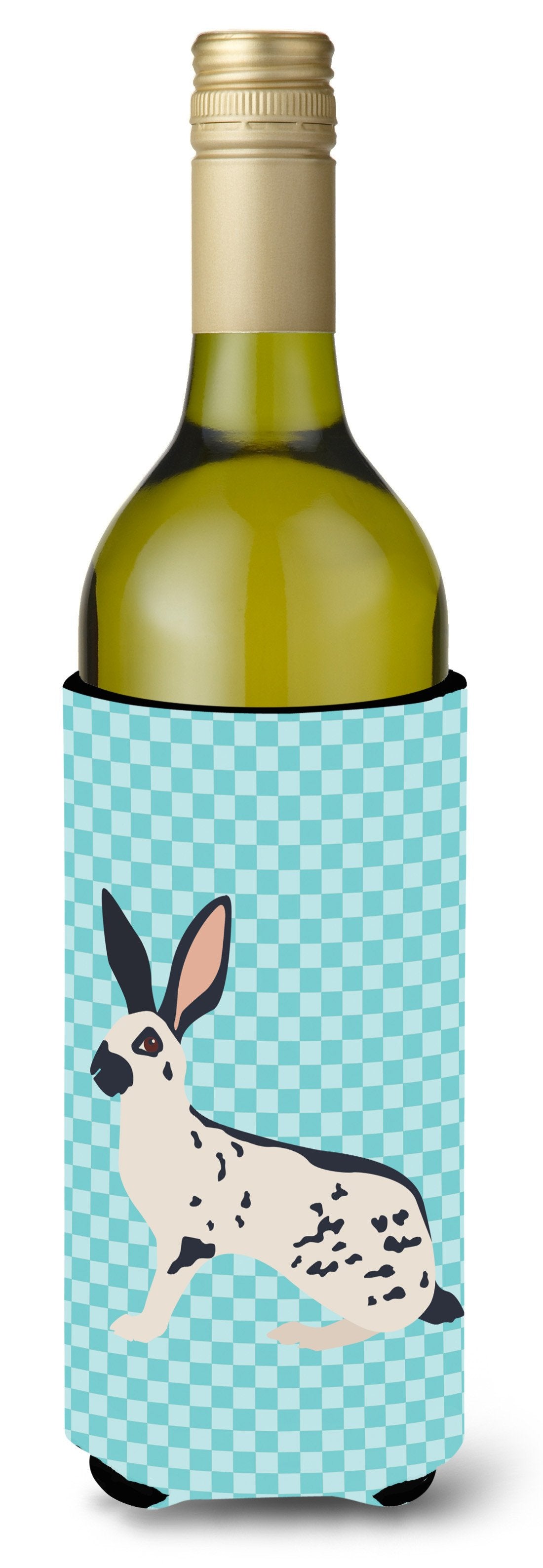 English Spot Rabbit Blue Check Wine Bottle Beverge Insulator Hugger BB8135LITERK by Caroline&#39;s Treasures