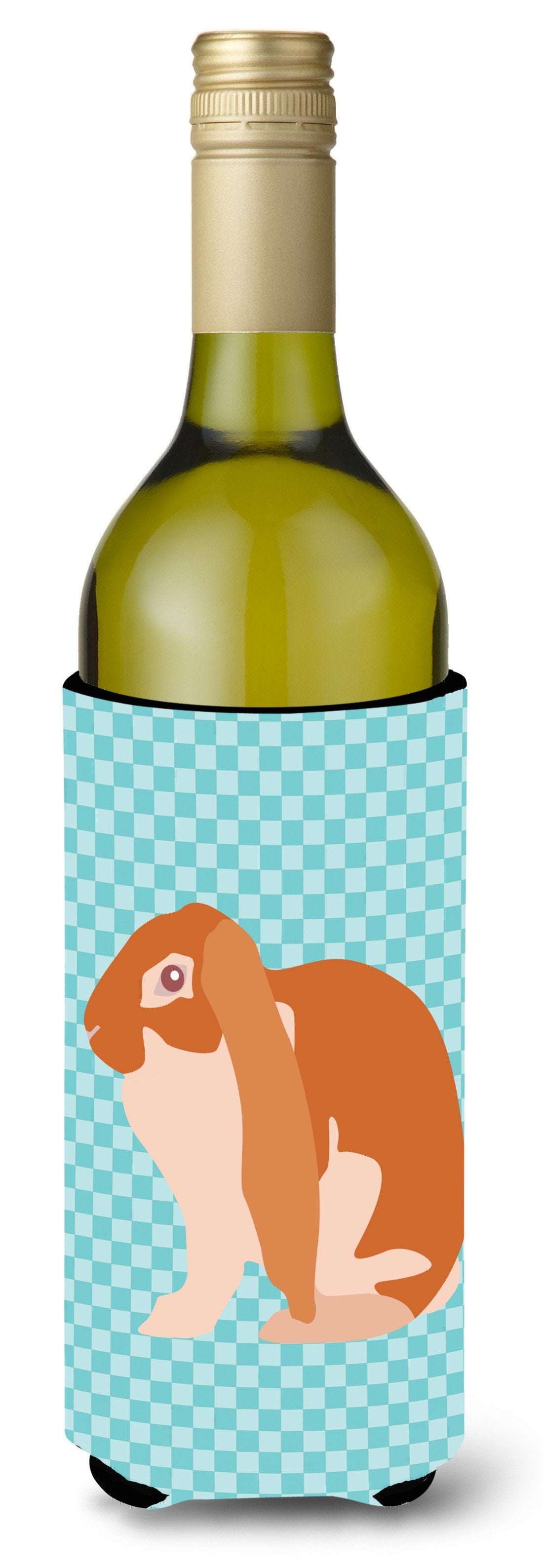 English Lop Rabbit Blue Check Wine Bottle Beverge Insulator Hugger BB8136LITERK by Caroline&#39;s Treasures