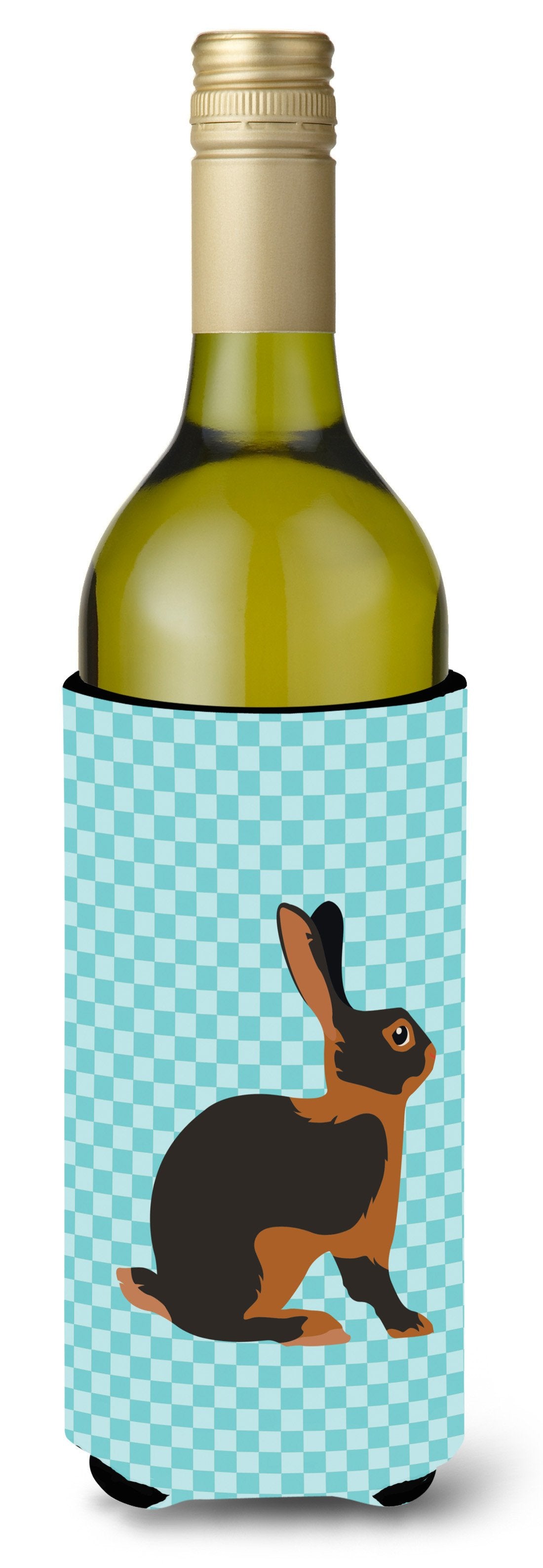 Tan Rabbit Blue Check Wine Bottle Beverge Insulator Hugger BB8137LITERK by Caroline&#39;s Treasures