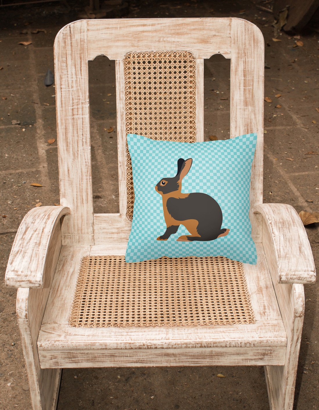 Tan Rabbit Blue Check Fabric Decorative Pillow BB8137PW1818 by Caroline's Treasures