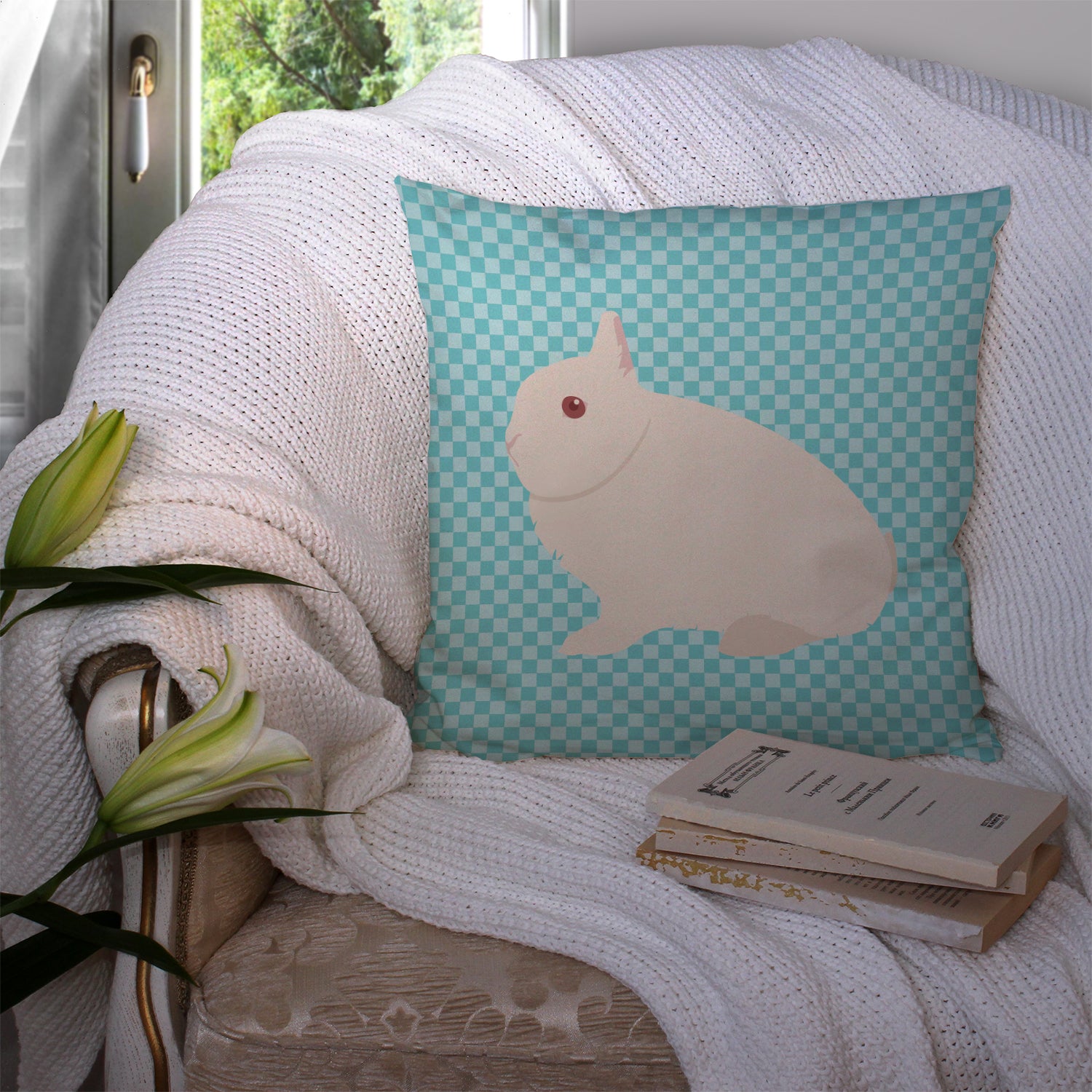 Hermelin Rabbit Blue Check Fabric Decorative Pillow BB8138PW1414 - the-store.com