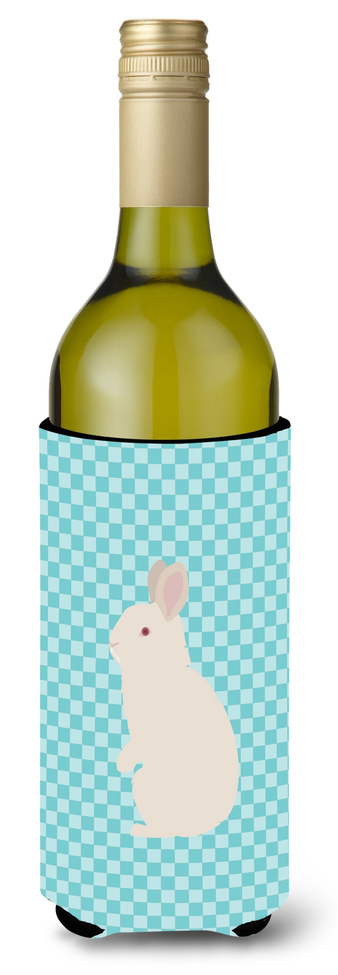New Zealand White Rabbit Blue Check Wine Bottle Beverge Insulator Hugger BB8139LITERK by Caroline&#39;s Treasures