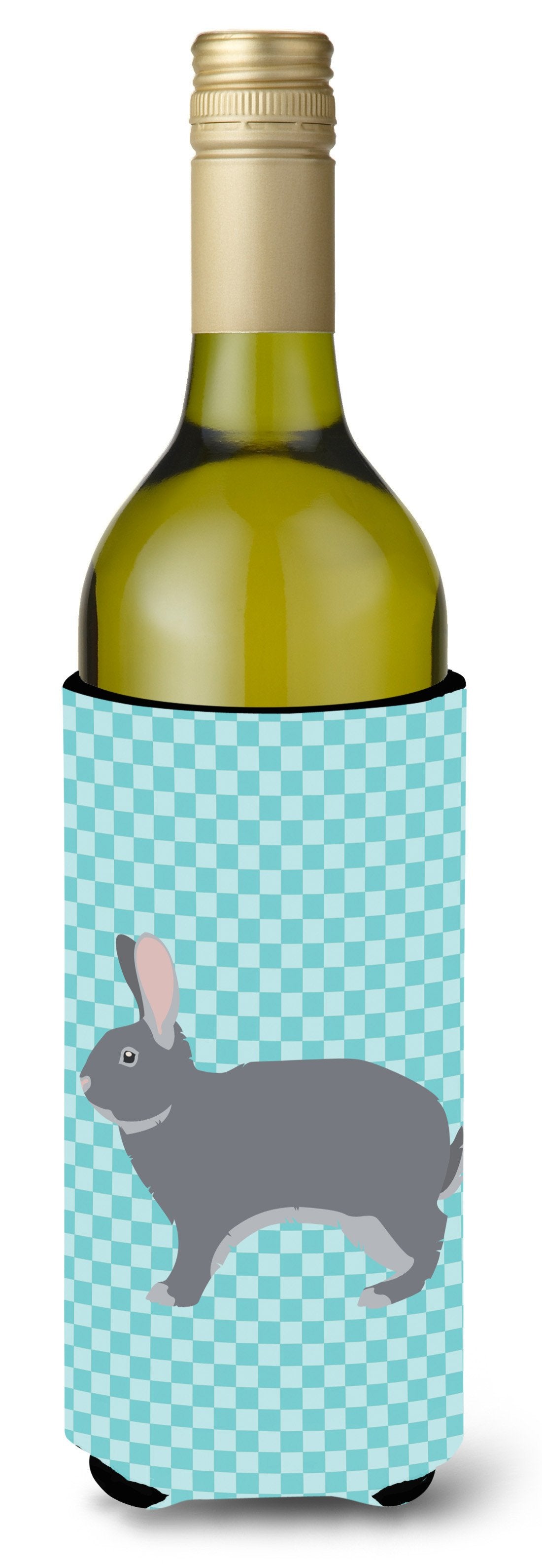 Giant Chinchilla Rabbit Blue Check Wine Bottle Beverge Insulator Hugger BB8140LITERK by Caroline&#39;s Treasures