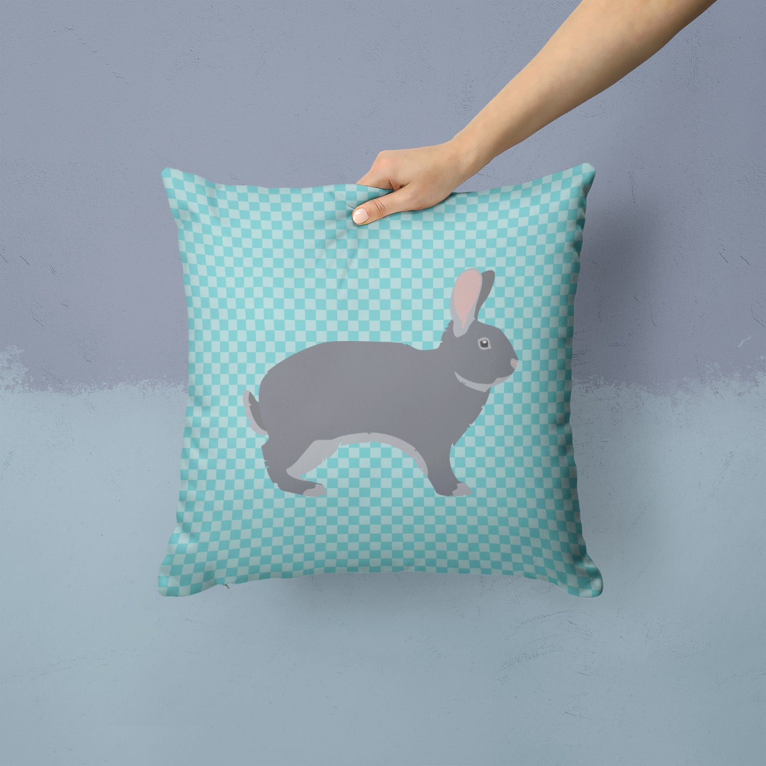 Giant Chinchilla Rabbit Blue Check Fabric Decorative Pillow BB8140PW1414 - the-store.com