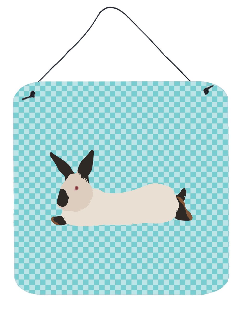 California White Rabbit Blue Check Wall or Door Hanging Prints BB8141DS66 by Caroline&#39;s Treasures
