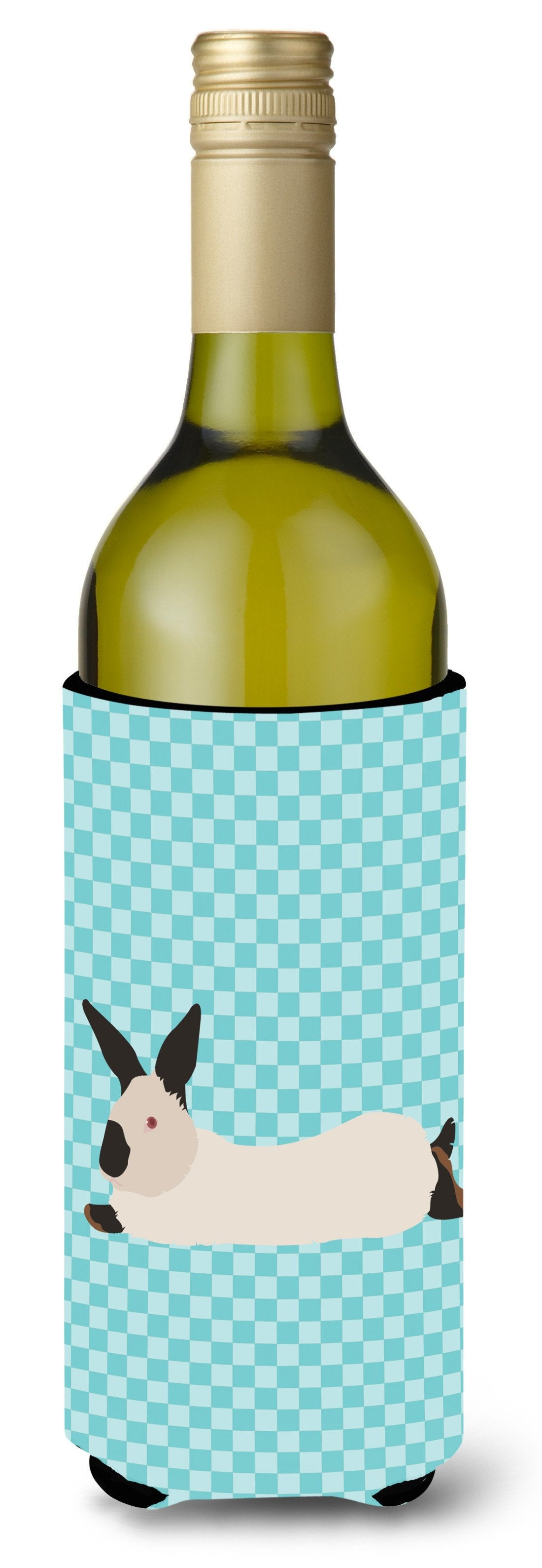 California White Rabbit Blue Check Wine Bottle Beverge Insulator Hugger BB8141LITERK by Caroline&#39;s Treasures