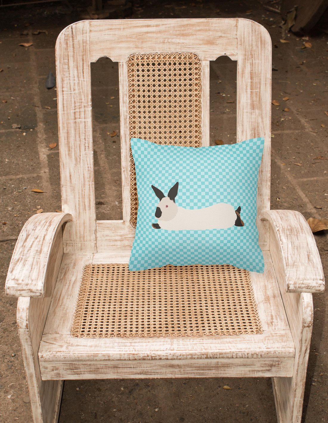 Caroline's Treasures California White Rabbit Blue Check Fabric Decorative Pillow BB8141PW1818