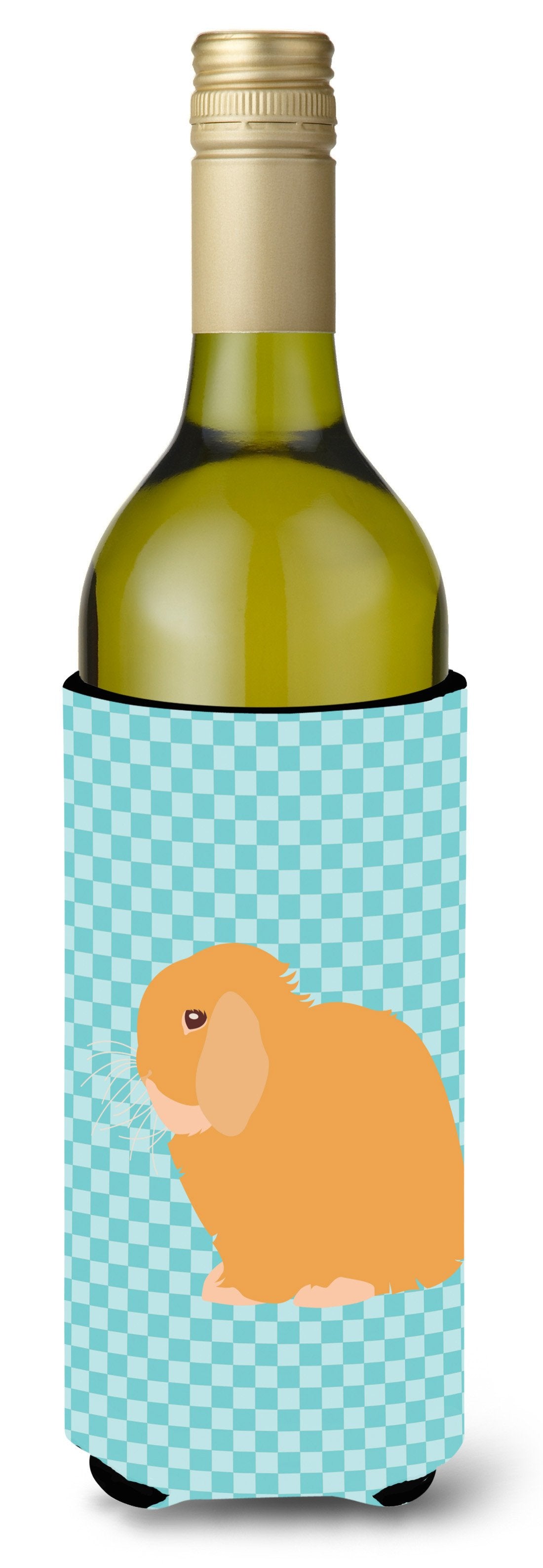 Holland Lop Rabbit Blue Check Wine Bottle Beverge Insulator Hugger BB8142LITERK by Caroline&#39;s Treasures