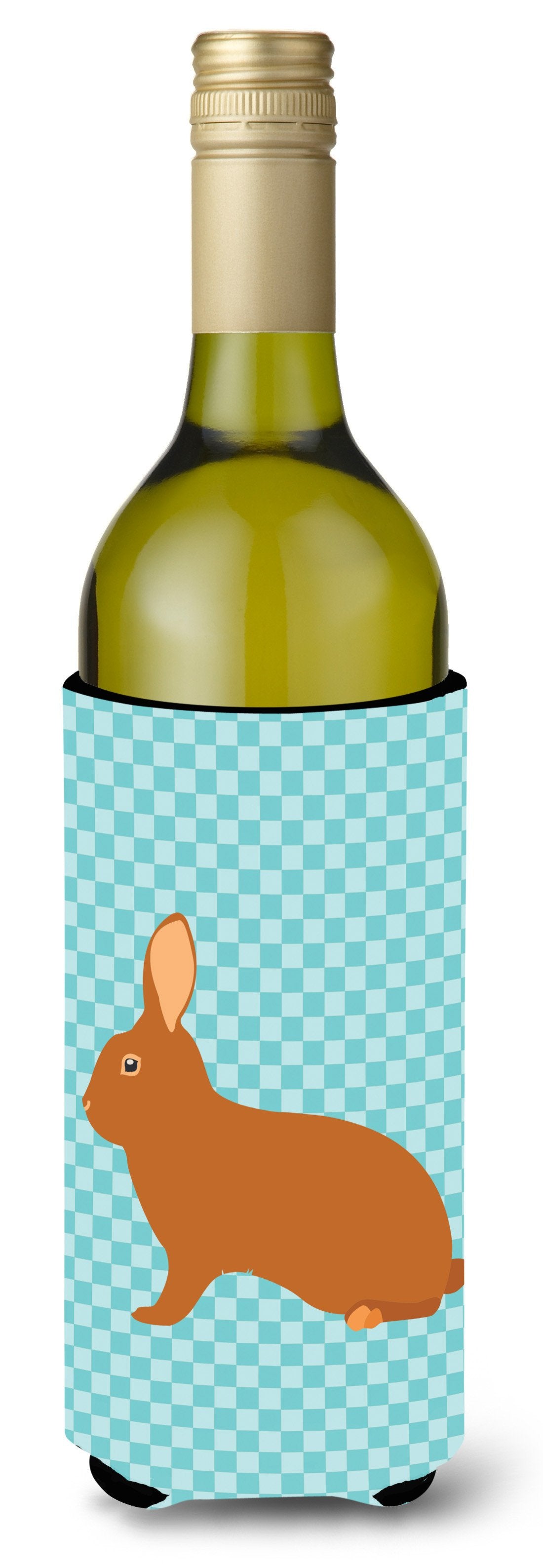 Rex Rabbit Blue Check Wine Bottle Beverge Insulator Hugger BB8143LITERK by Caroline&#39;s Treasures