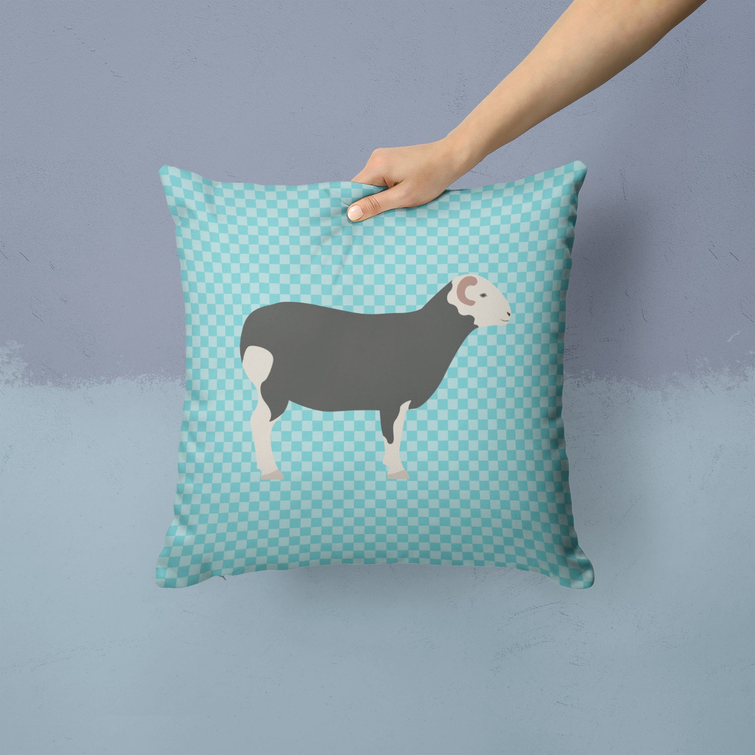 Herwick Sheep Blue Check Fabric Decorative Pillow BB8144PW1414 - the-store.com
