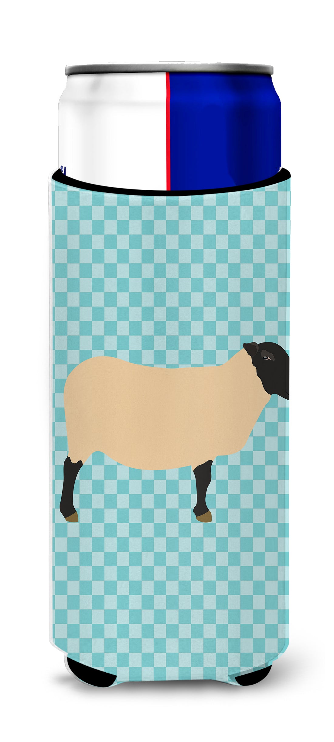 Suffolk Sheep Blue Check  Ultra Hugger for slim cans