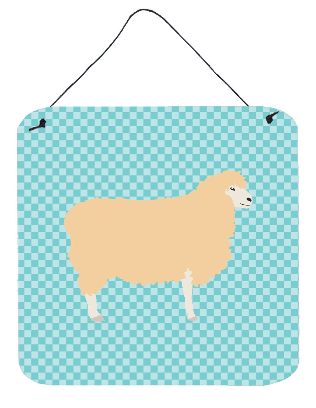 English Leicester Longwool Sheep Blue Check Wall or Door Hanging Prints BB8148DS66 by Caroline's Treasures