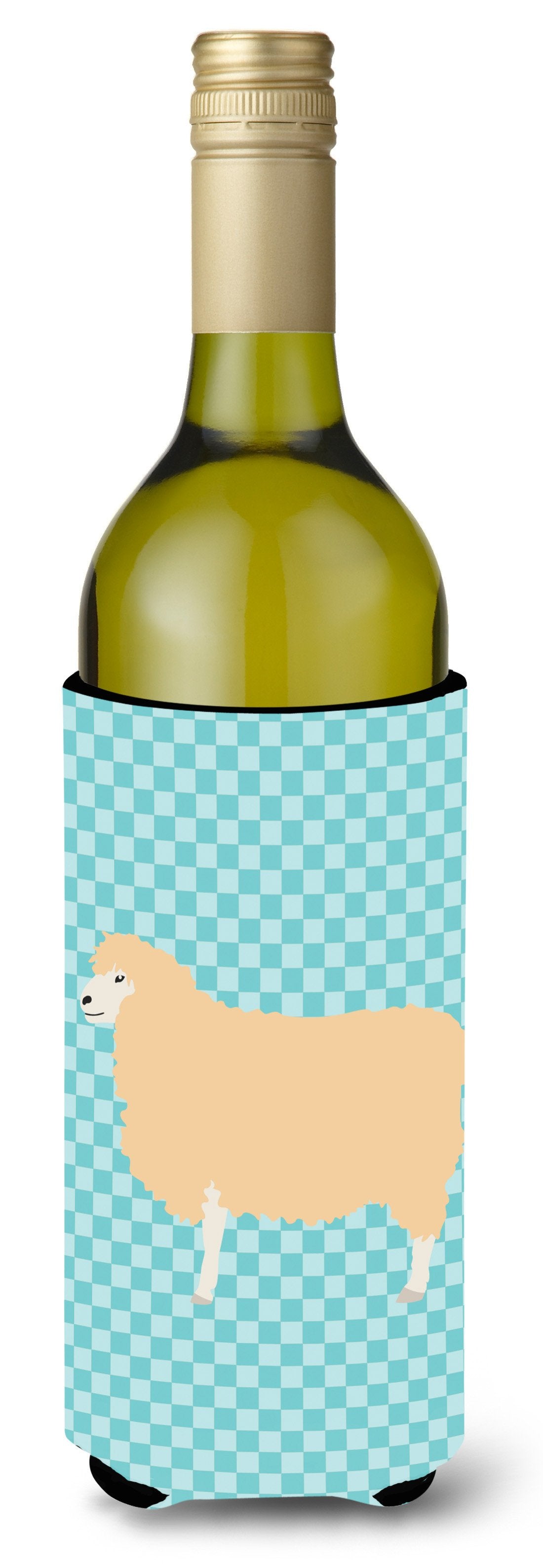 English Leicester Longwool Sheep Blue Check Wine Bottle Beverge Insulator Hugger BB8148LITERK by Caroline&#39;s Treasures