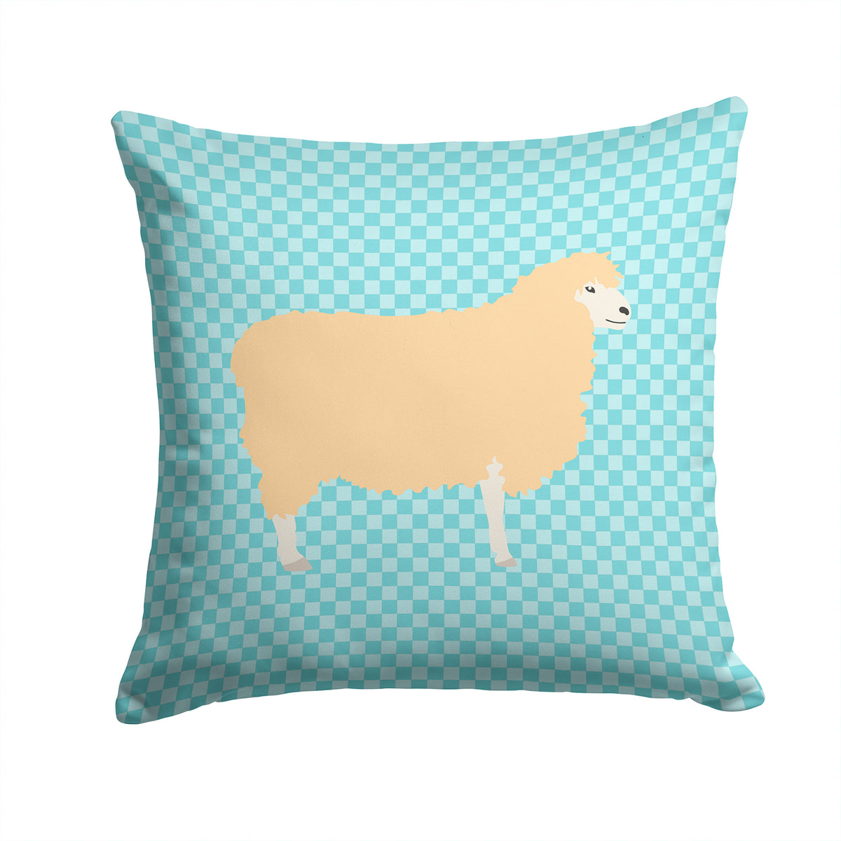 English Leicester Longwool Sheep Blue Check Fabric Decorative Pillow BB8148PW1414 - the-store.com