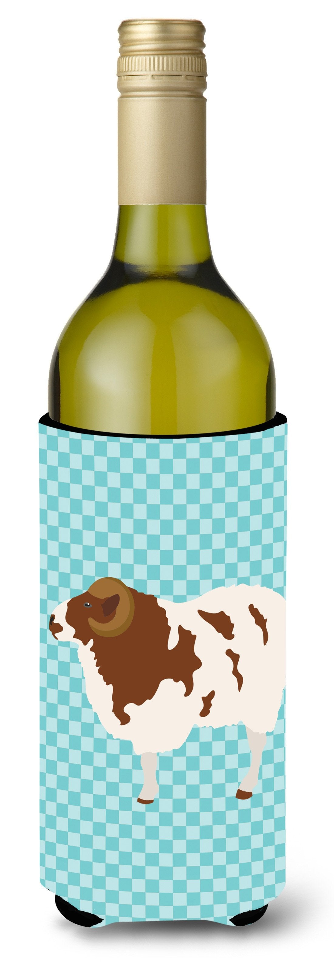Jacob Sheep Blue Check Wine Bottle Beverge Insulator Hugger BB8149LITERK by Caroline&#39;s Treasures