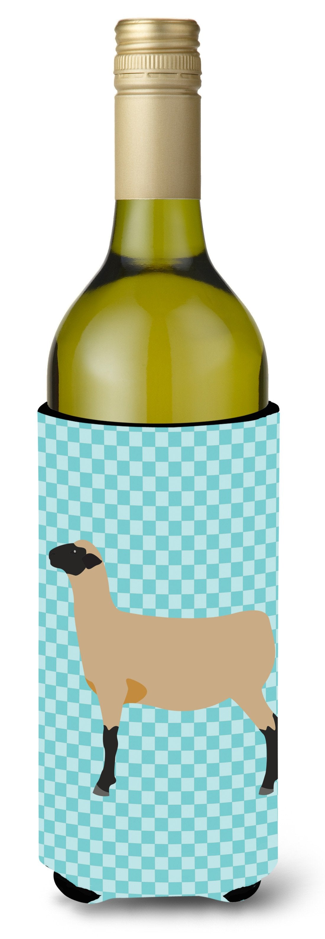 Hampshire Down Sheep Blue Check Wine Bottle Beverge Insulator Hugger BB8150LITERK by Caroline&#39;s Treasures