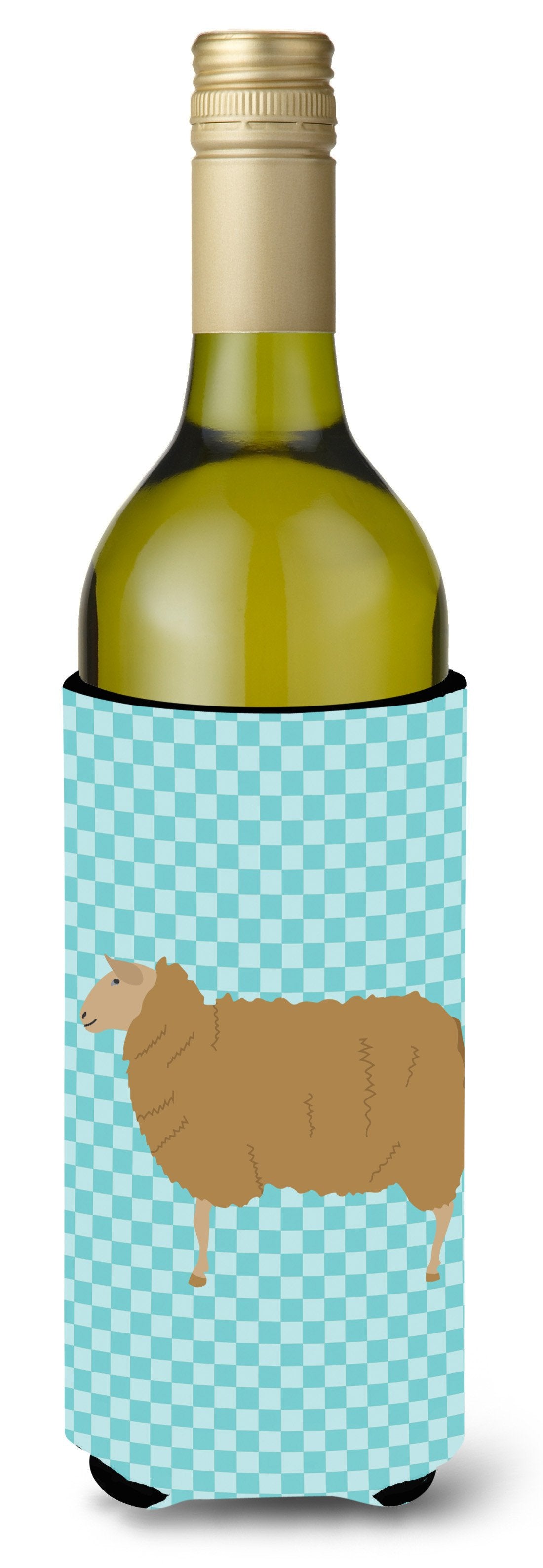 East Friesian Sheep Blue Check Wine Bottle Beverge Insulator Hugger BB8151LITERK by Caroline&#39;s Treasures