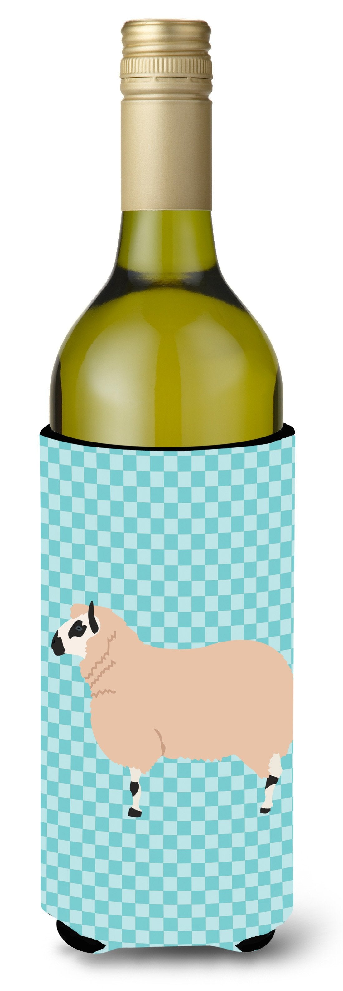 Kerry Hill Sheep Blue Check Wine Bottle Beverge Insulator Hugger BB8153LITERK by Caroline&#39;s Treasures