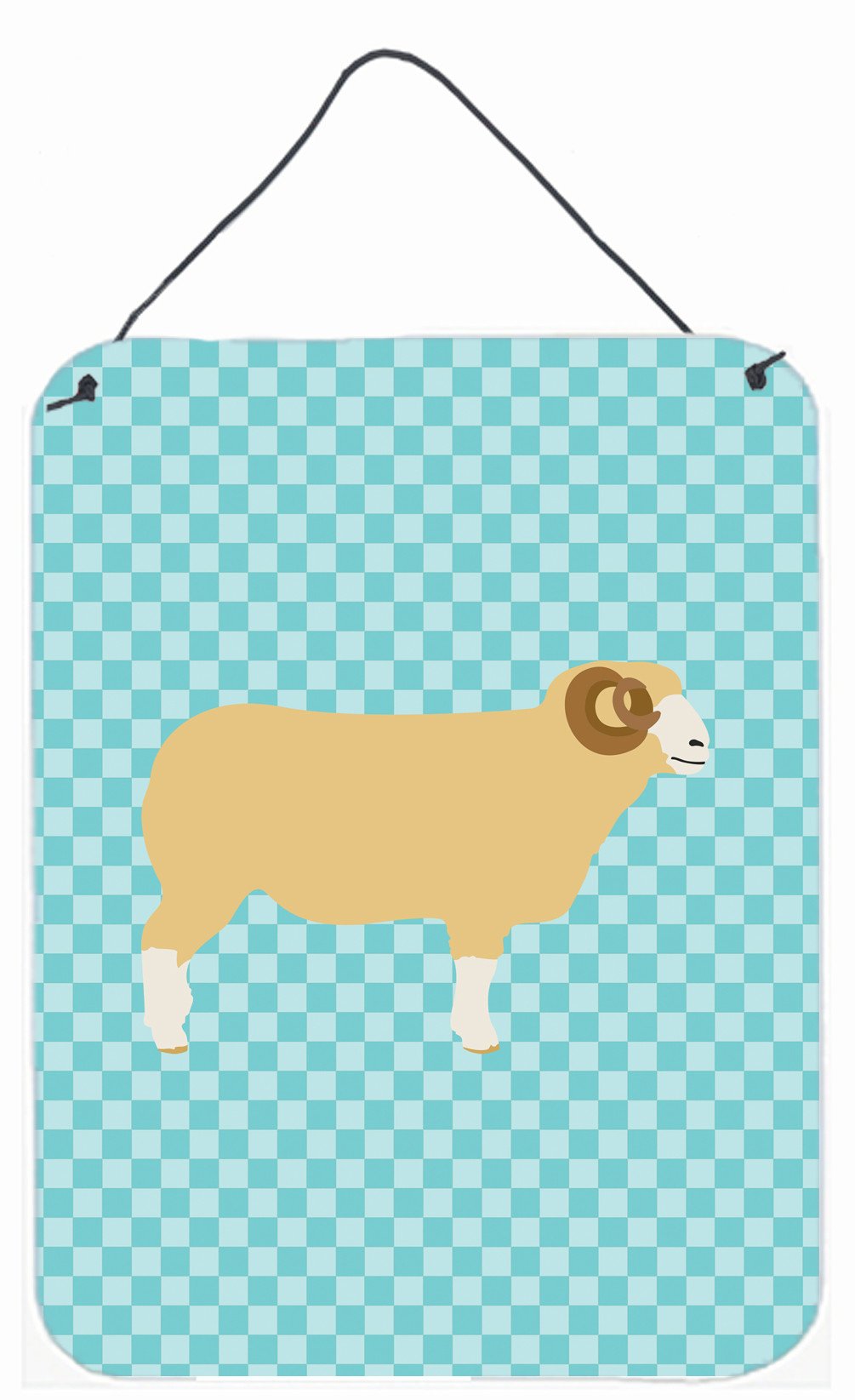 Horned Dorset Sheep Blue Check Wall or Door Hanging Prints BB8154DS1216 by Caroline&#39;s Treasures
