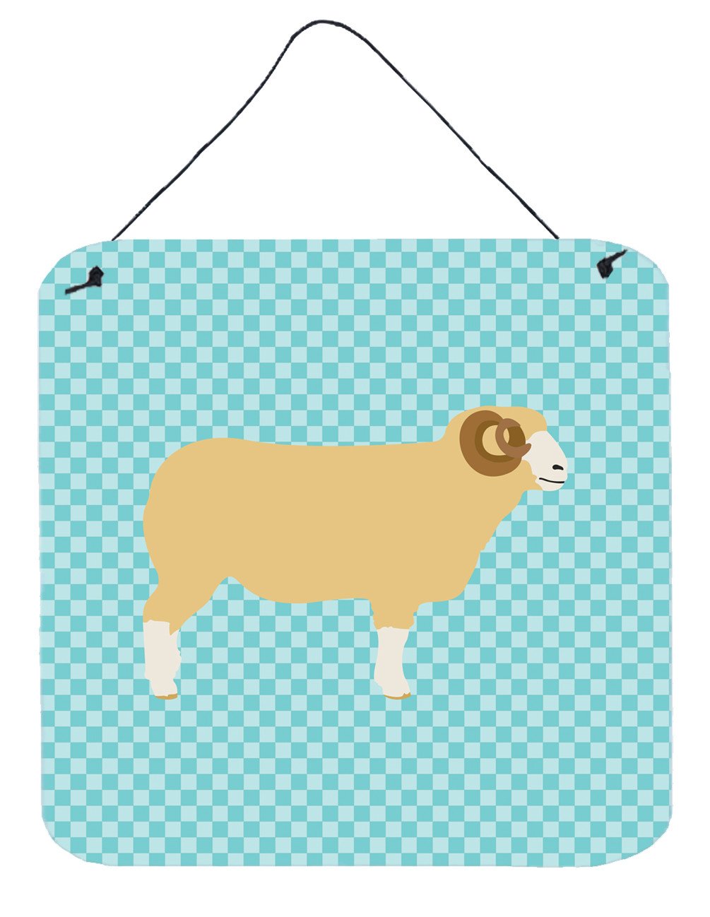 Horned Dorset Sheep Blue Check Wall or Door Hanging Prints BB8154DS66 by Caroline's Treasures