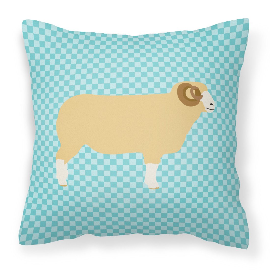 Horned Dorset Sheep Blue Check Fabric Decorative Pillow BB8154PW1818 by Caroline&#39;s Treasures